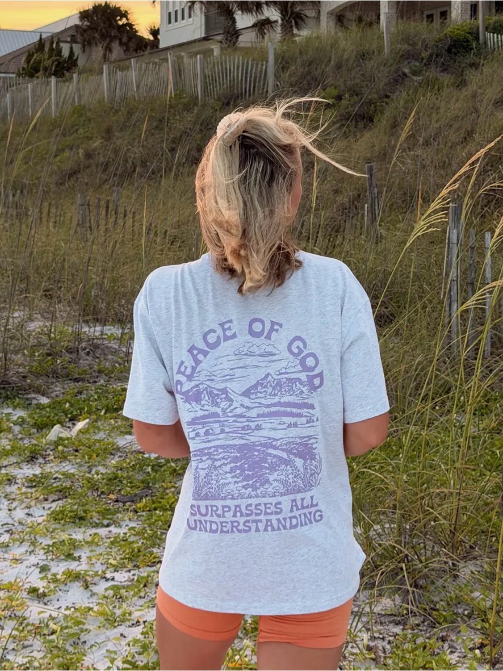 Elevated Faith Peace of God Tee - Light Gray with Lavender Print